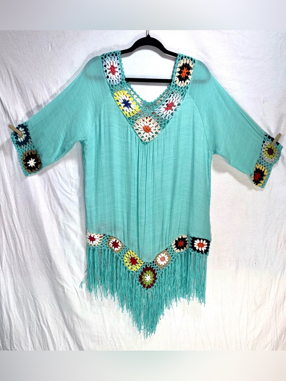 Turquoise Crochet Accent Boho Top